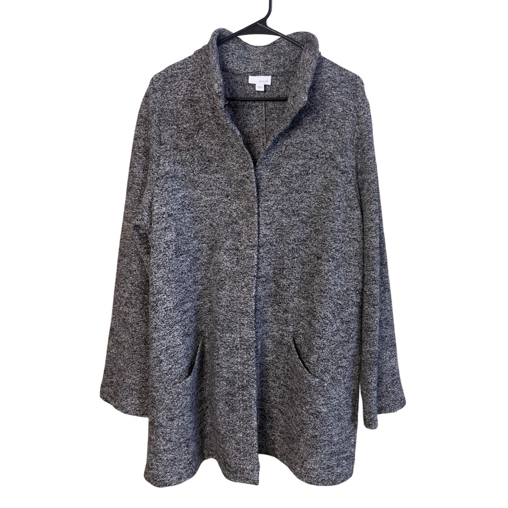 Pure Jill J. Jill Grey Marl Knit Open Front Cardigan Jacket Wool Blend Large